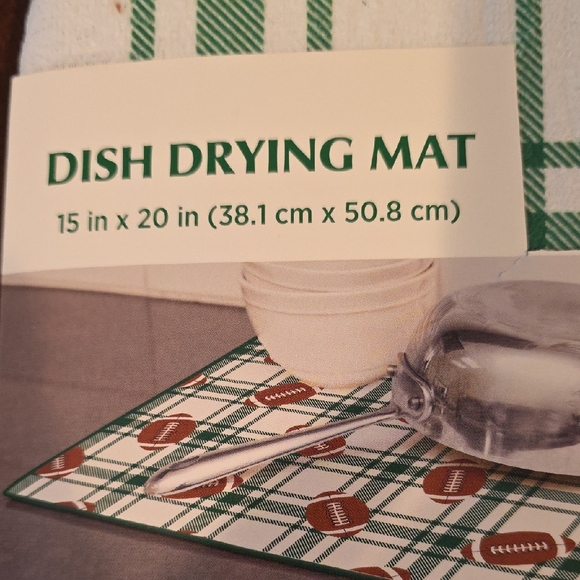 (J61) Football Themed Dish Drying Mat - Green and Brown - Picture 2 of 5